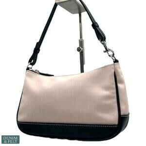 Coach Soho Black & Cream Canvas Shoulder Clutch/Small Bag w/Lime Green Interior